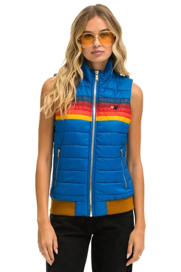 Women Outerwear Aviator Nation WOMEN039S 5 STRIPE VEST 8211 SNORKEL BLUE