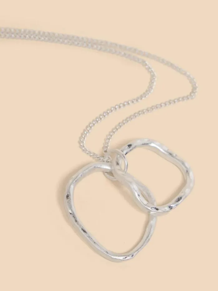 Women Oval Pendant Necklace Silver Tone Metallic White Stuff Jewellery