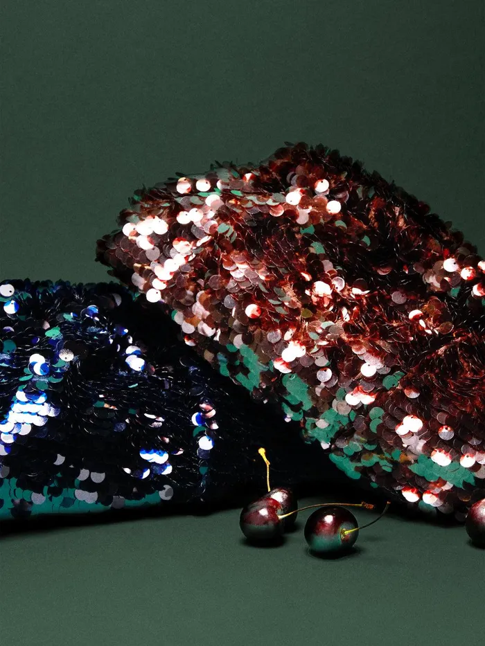Women Oversized Sequin Clutch Navy Jigsaw Party