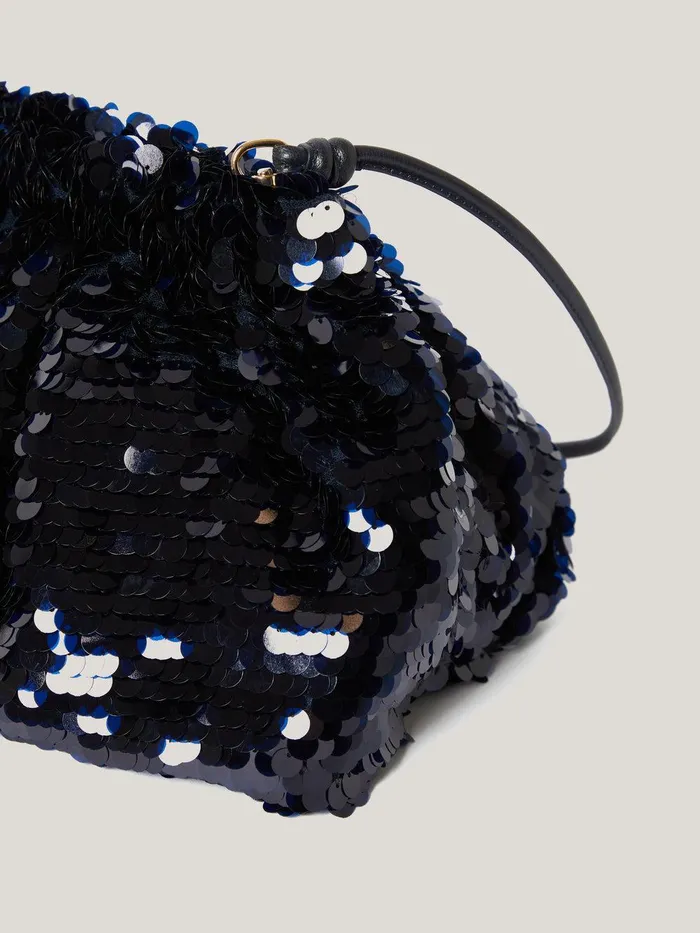 Women Oversized Sequin Clutch Navy Jigsaw Party