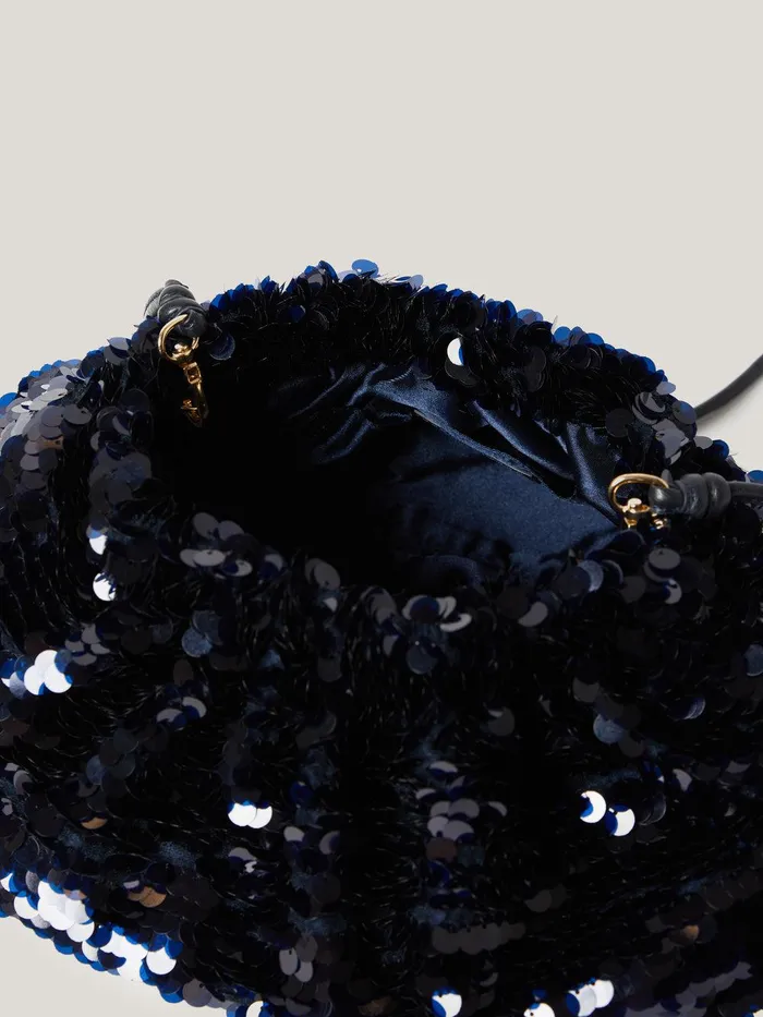 Women Oversized Sequin Clutch Navy Jigsaw Party