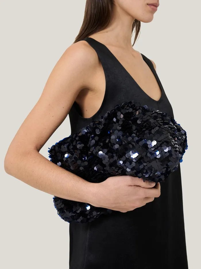 Women Oversized Sequin Clutch Navy Jigsaw Party