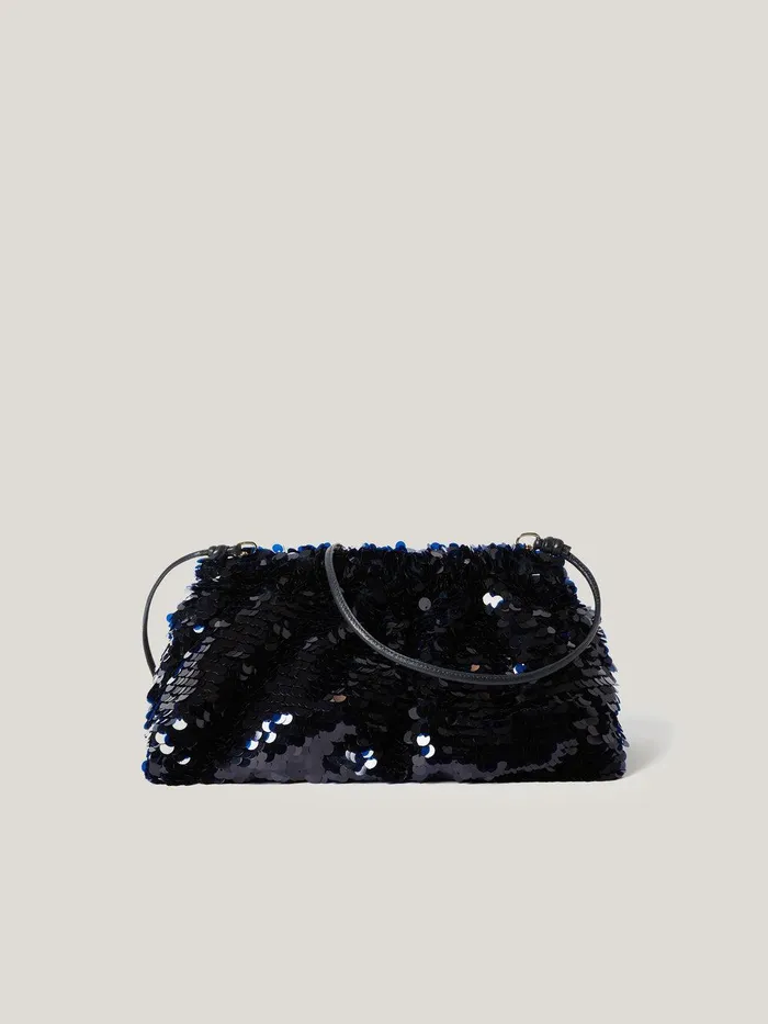 Women Oversized Sequin Clutch Navy Jigsaw Party