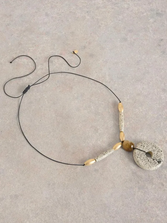 Women PAMPAS CRAFT BEAD NECKLACE Natural Multi White Stuff Jewellery