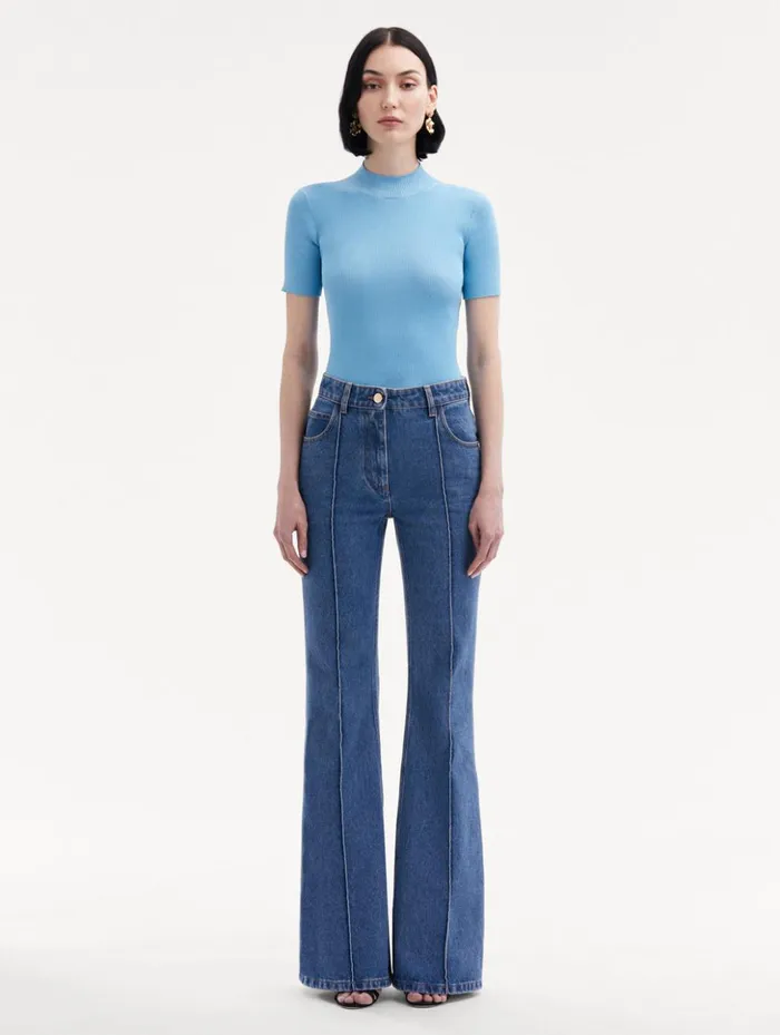 Women Pants and Skirts Oscar De La Renta Boot Cut Jeans Blue Women Pants and Skirts Oscar De La Renta Boot Cut Jeans Blue