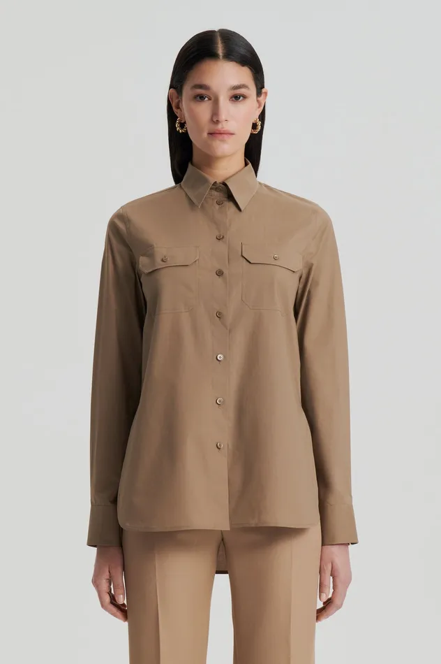 Women PARACHUTE COTTON POCKET SHIRT DARKCAMEL Shirts Scanlan Theodore Women PARACHUTE COTTON POCKET SHIRT DARKCAMEL Shirts Scanlan Theodore