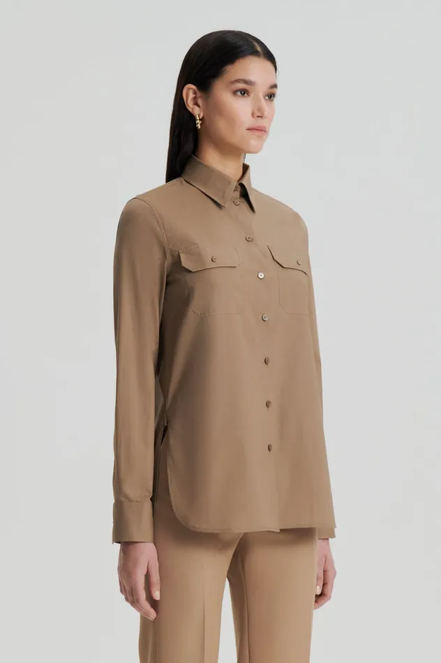 Women PARACHUTE COTTON POCKET SHIRT DARKCAMEL Shirts Scanlan Theodore Women PARACHUTE COTTON POCKET SHIRT DARKCAMEL Shirts Scanlan Theodore