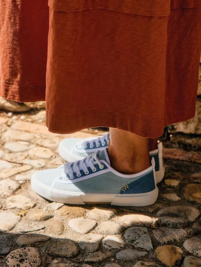 Women Pippa Canvas Lace Up Trainer Chambray Blue White Stuff Trainers