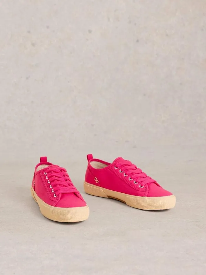 Women Pippa Canvas Lace Up Trainers Bright Pink White Stuff Trainers