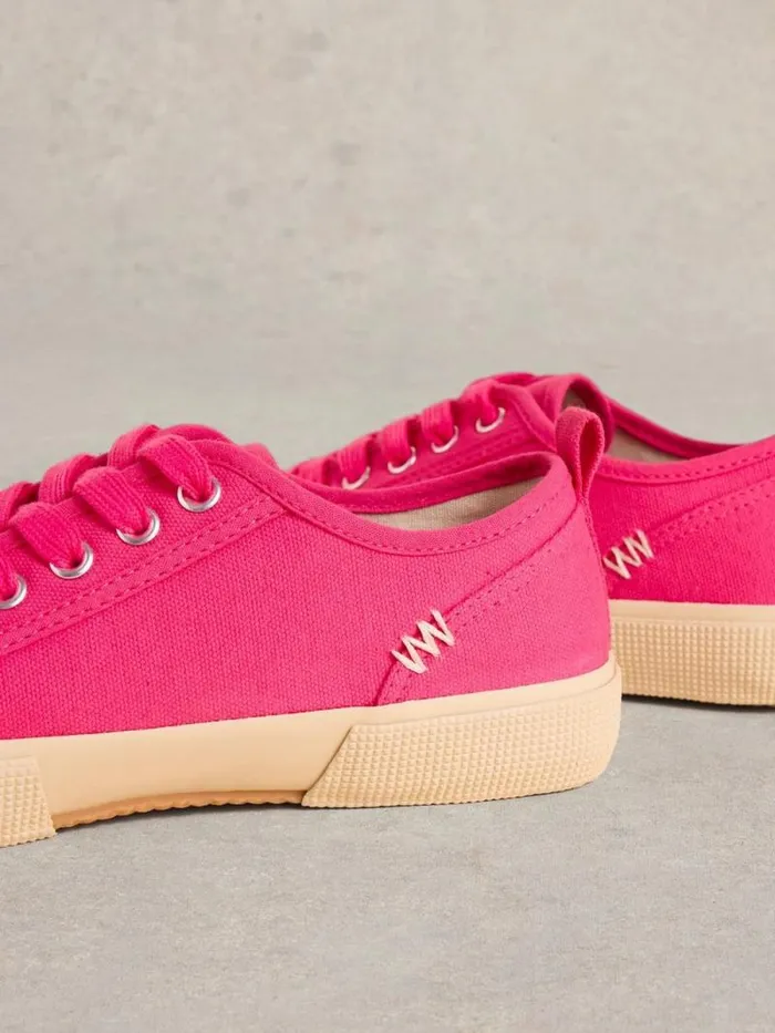 Women Pippa Canvas Lace Up Trainers Bright Pink White Stuff Trainers