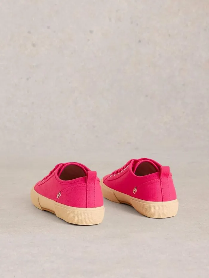 Women Pippa Canvas Lace Up Trainers Bright Pink White Stuff Trainers