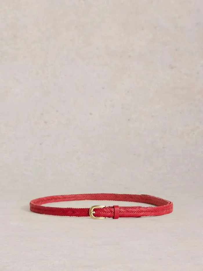 Women Plaited Leather Skinny Belt Mid Red White Stuff Belts Women Plaited Leather Skinny Belt Mid Red White Stuff Belts