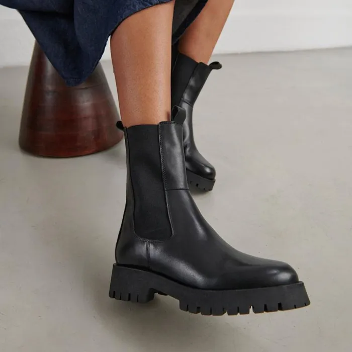 Women Platform Boots Black JONAK Ankle Boots Lowboots