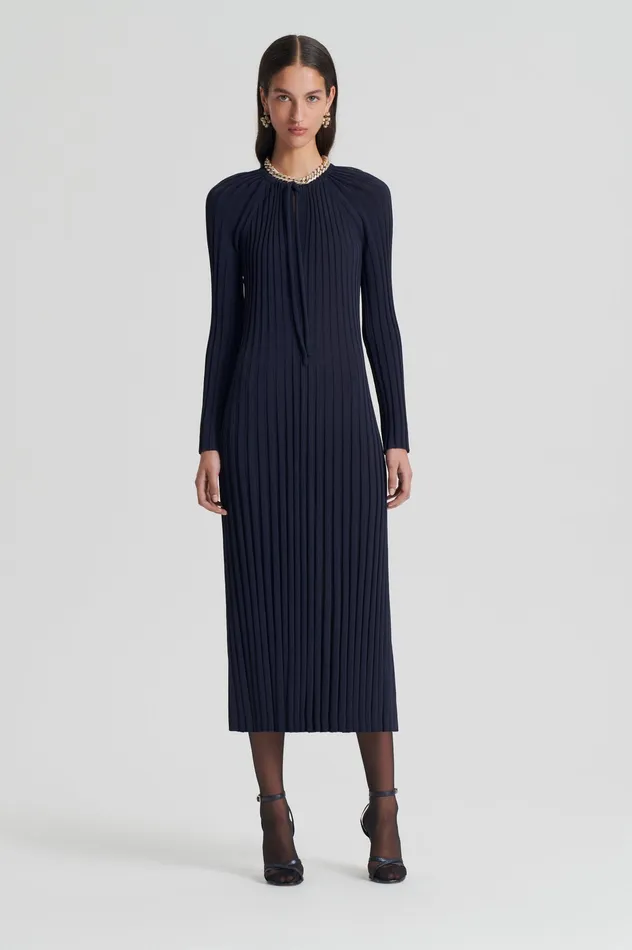 Women PLEATED RIB DRAWCORD DRESS NAVY Dresses Scanlan Theodore