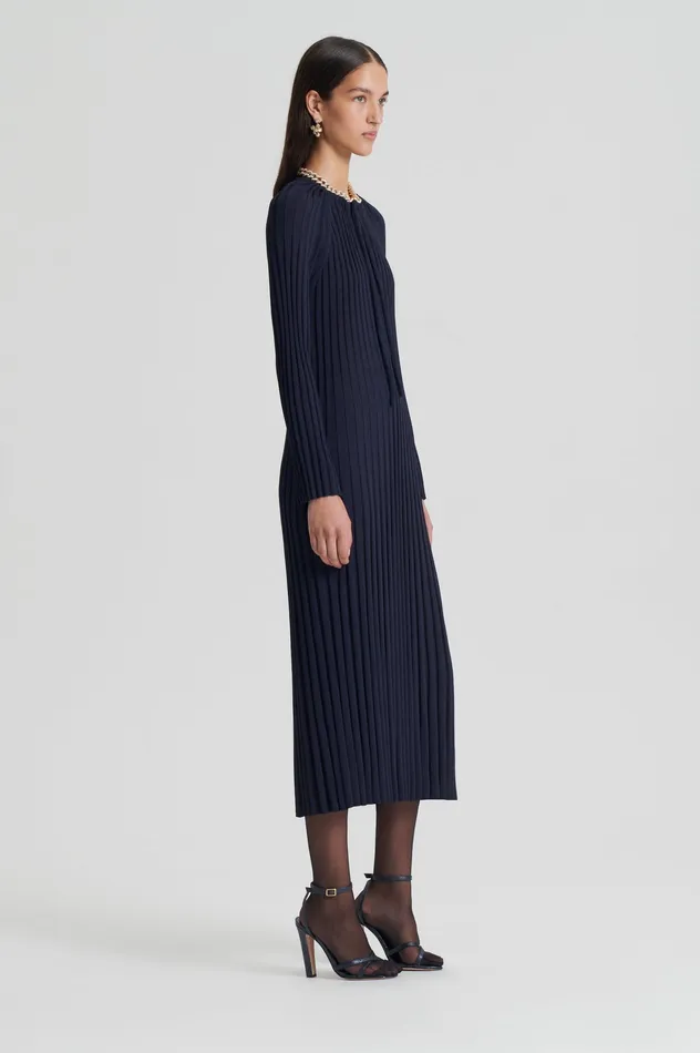 Women PLEATED RIB DRAWCORD DRESS NAVY Dresses Scanlan Theodore