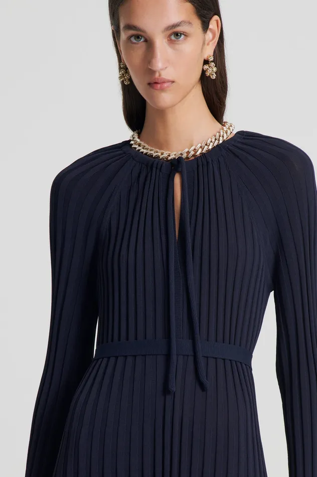 Women PLEATED RIB DRAWCORD DRESS NAVY Dresses Scanlan Theodore