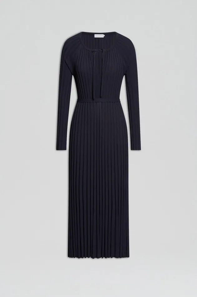 Women PLEATED RIB DRAWCORD DRESS NAVY Dresses Scanlan Theodore