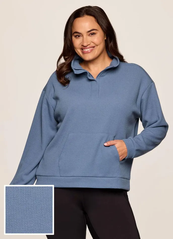 Women Plus Harbor Textured Pullover Blue RBX Active Long Sleeve