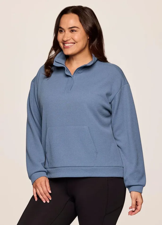Women Plus Harbor Textured Pullover Blue RBX Active Long Sleeve