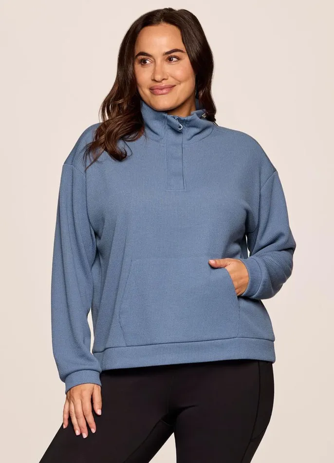 Women Plus Harbor Textured Pullover Blue RBX Active Long Sleeve