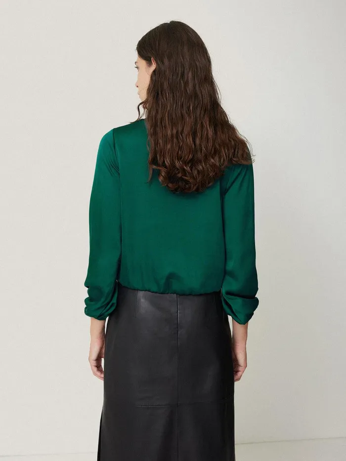 Women Recycled Satin Drape Wrap Top Green Jigsaw Party