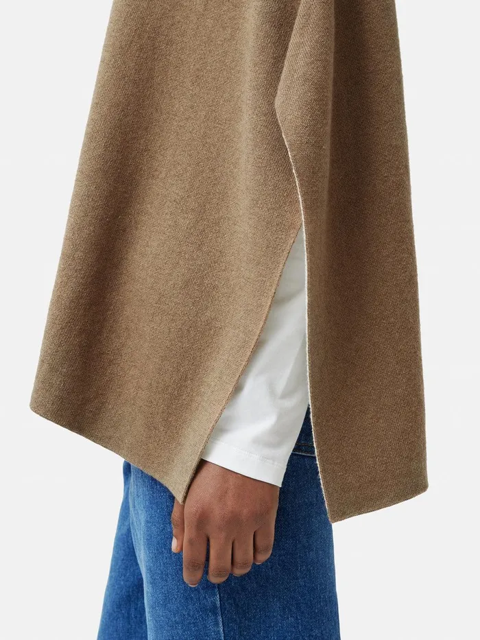 Women Reversible Cotton Blend Poncho Camel Jigsaw Ponchos and Scarves