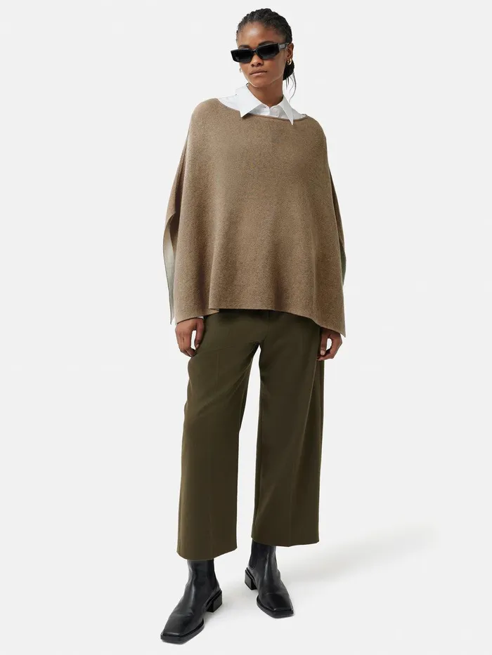 Women Reversible Cotton Blend Poncho Camel Jigsaw Ponchos and Scarves