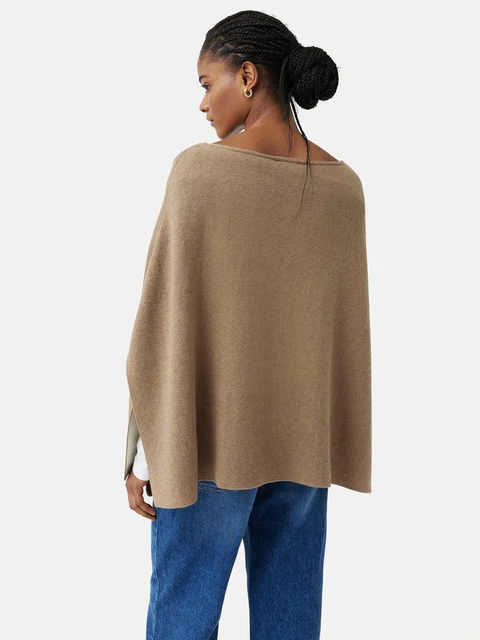 Women Reversible Cotton Blend Poncho Camel Jigsaw Ponchos and Scarves