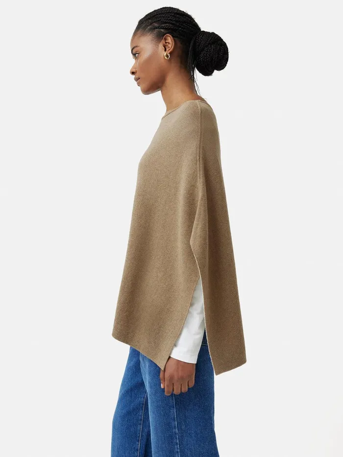 Women Reversible Cotton Blend Poncho Camel Jigsaw Ponchos and Scarves