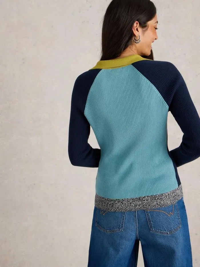 Women RIB COLLAR JUMPER Navy Multi White Stuff Knitwear