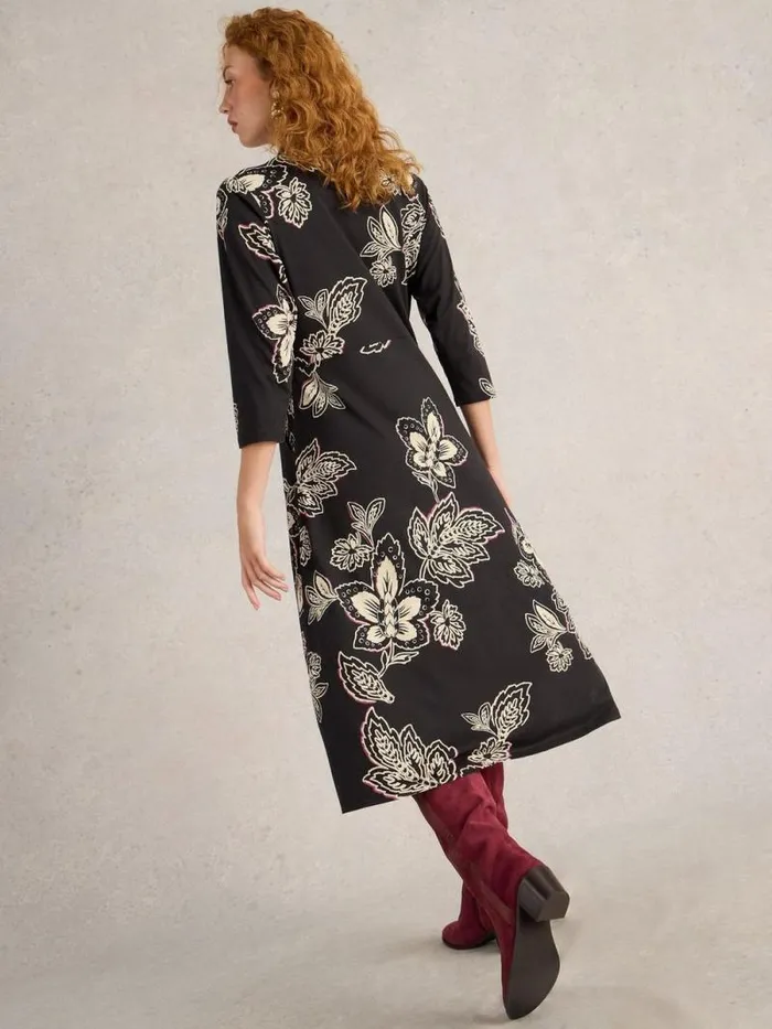 Women Rua Midi Jersey Shirt Dress Black Print White Stuff Dresses