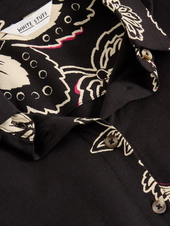 Women Rua Midi Jersey Shirt Dress Black Print White Stuff Dresses
