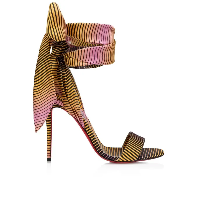Women Sandale Du Dsert 100 Mm Strappy Sandals 8211 Aftersun Printed Crepe Satin 8211 Multicolor Christian Louboutin Sandals and Slides