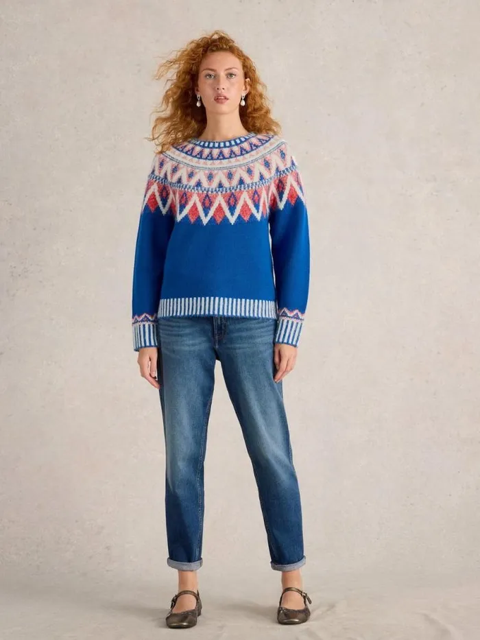 Women SAPPHIRE FAIRISLE JUMPER Blue Multi White Stuff Knitwear