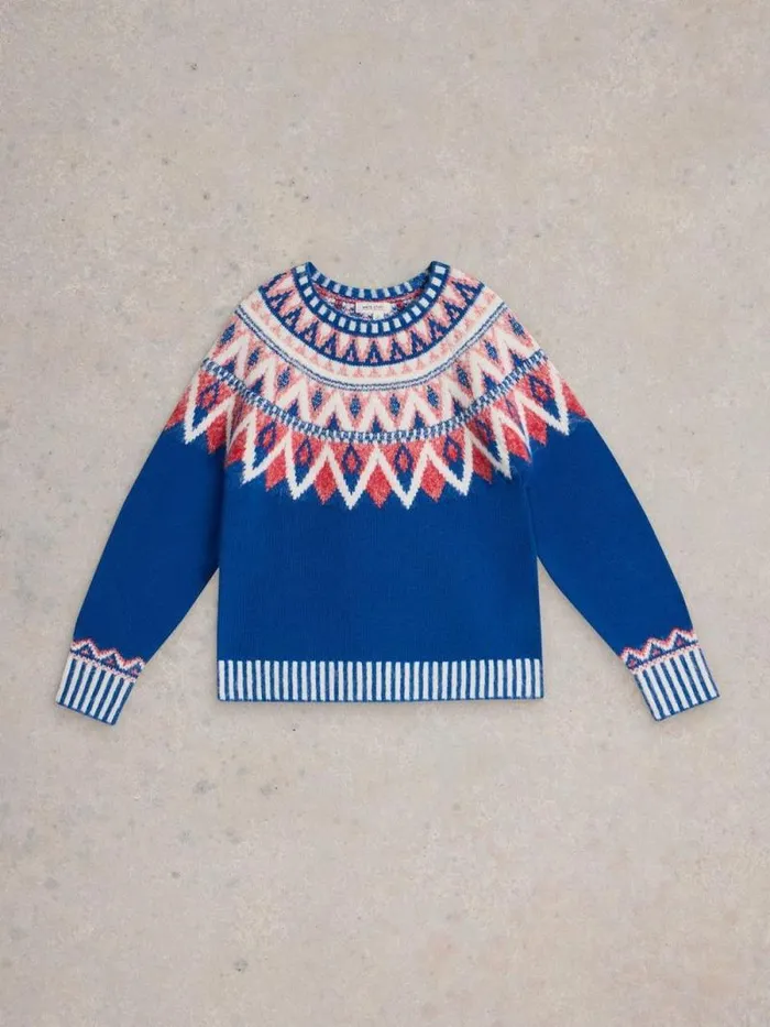 Women SAPPHIRE FAIRISLE JUMPER Blue Multi White Stuff Knitwear