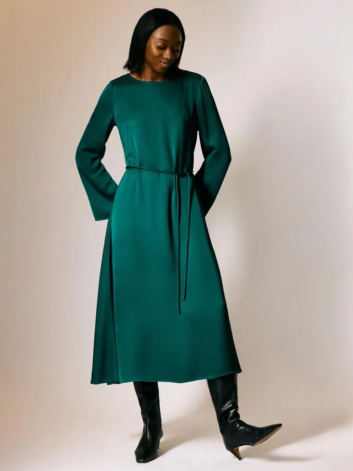 Women Satin Back Crepe Dress Green Jigsaw Party