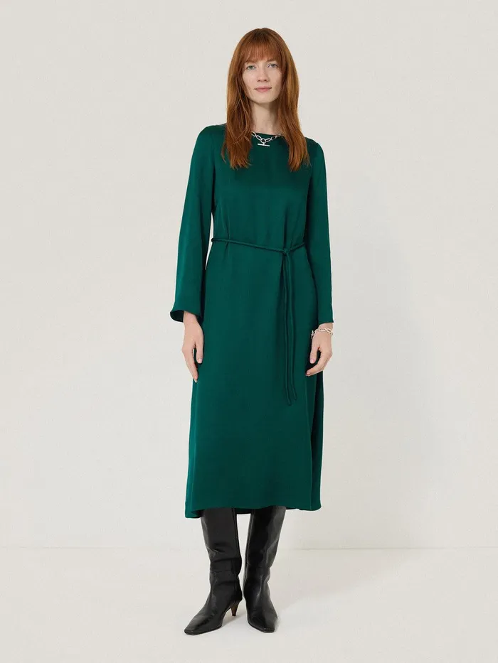 Women Satin Back Crepe Dress Green Jigsaw Party