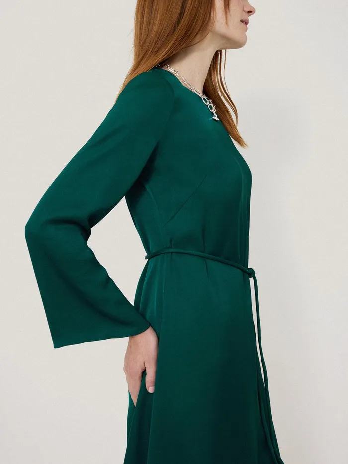 Women Satin Back Crepe Dress Green Jigsaw Party