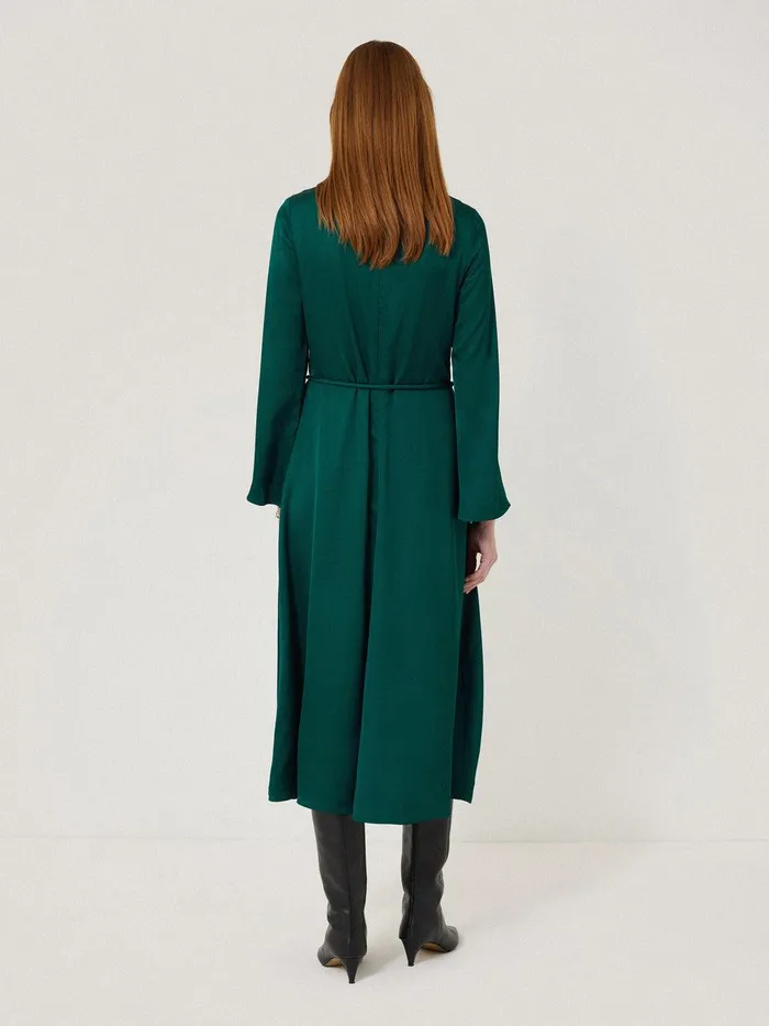 Women Satin Back Crepe Dress Green Jigsaw Party