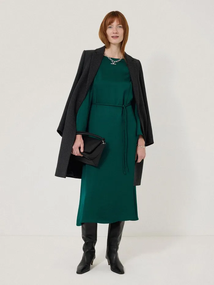 Women Satin Back Crepe Dress Green Jigsaw Party