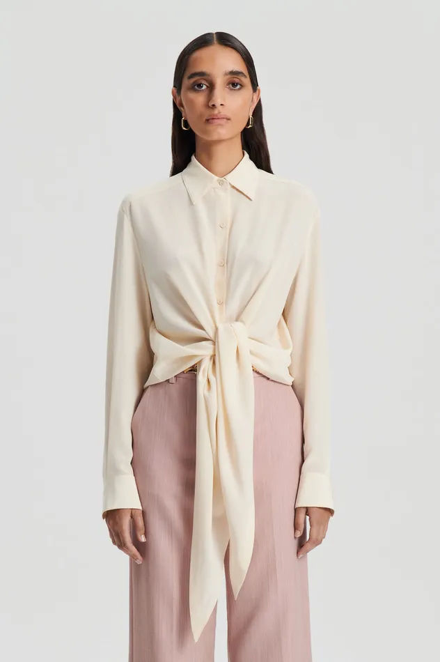 Women Scanlan Theodore SILK TIE FRONT SHIRT OYSTER Shirts Women Scanlan Theodore SILK TIE FRONT SHIRT OYSTER Shirts