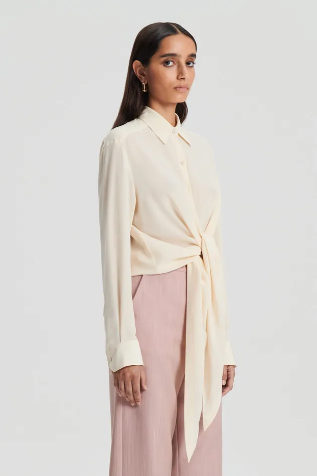 Women Scanlan Theodore SILK TIE FRONT SHIRT OYSTER Shirts Women Scanlan Theodore SILK TIE FRONT SHIRT OYSTER Shirts