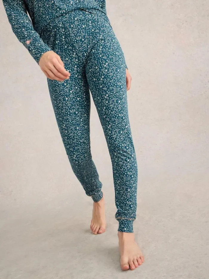 Women Selena Full Length Jersey Legging Teal Print White Stuff Nightwear