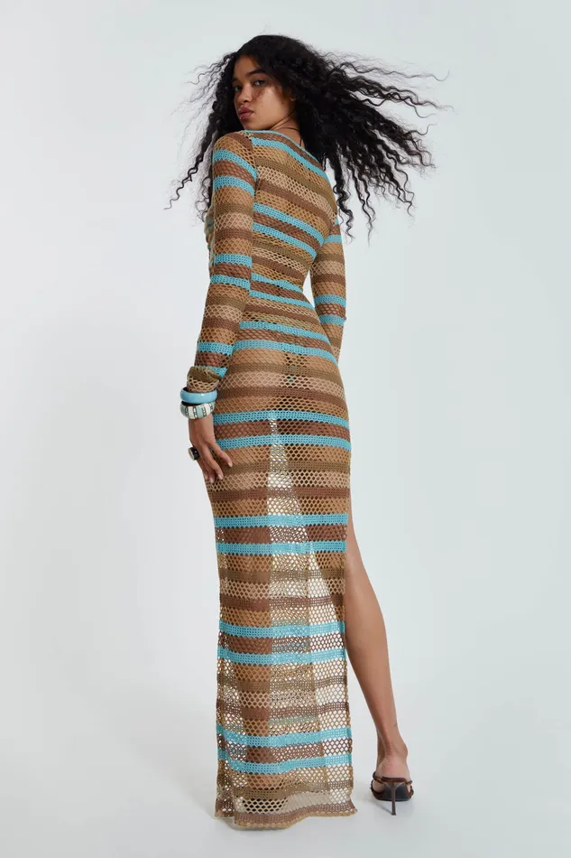 Women Shop Allure Stripe Knitted Maxi Dress Tops Jaded London