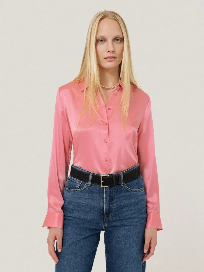 Women Silk Satin Blend Shirt Pink Jigsaw Shirts and Tops