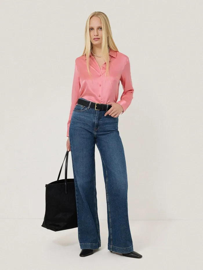 Women Silk Satin Blend Shirt Pink Jigsaw Shirts and Tops