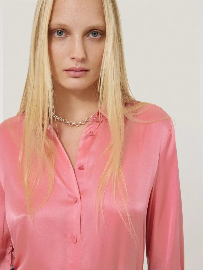 Women Silk Satin Blend Shirt Pink Jigsaw Shirts and Tops