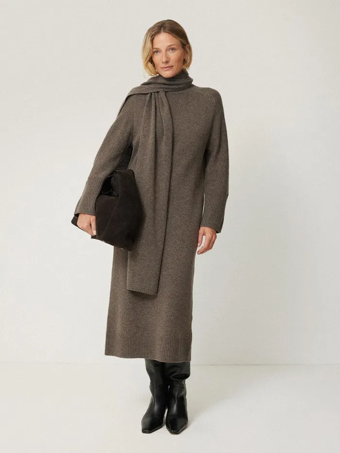 Women Soft Wool Scarf Jumper Dress Taupe Jigsaw Knitwear and Cashmere