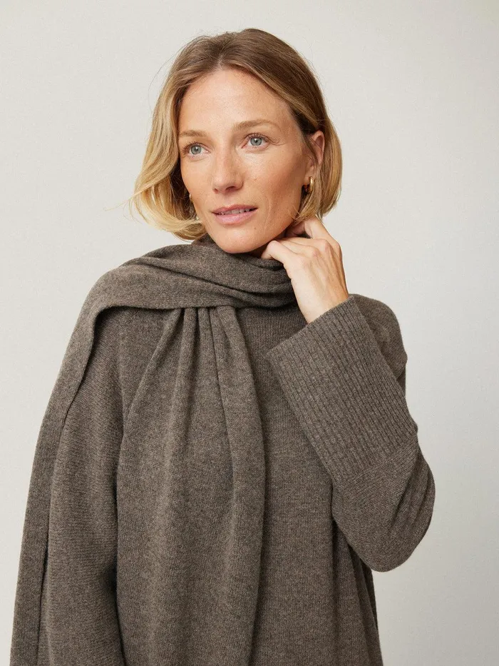 Women Soft Wool Scarf Jumper Dress Taupe Jigsaw Knitwear and Cashmere