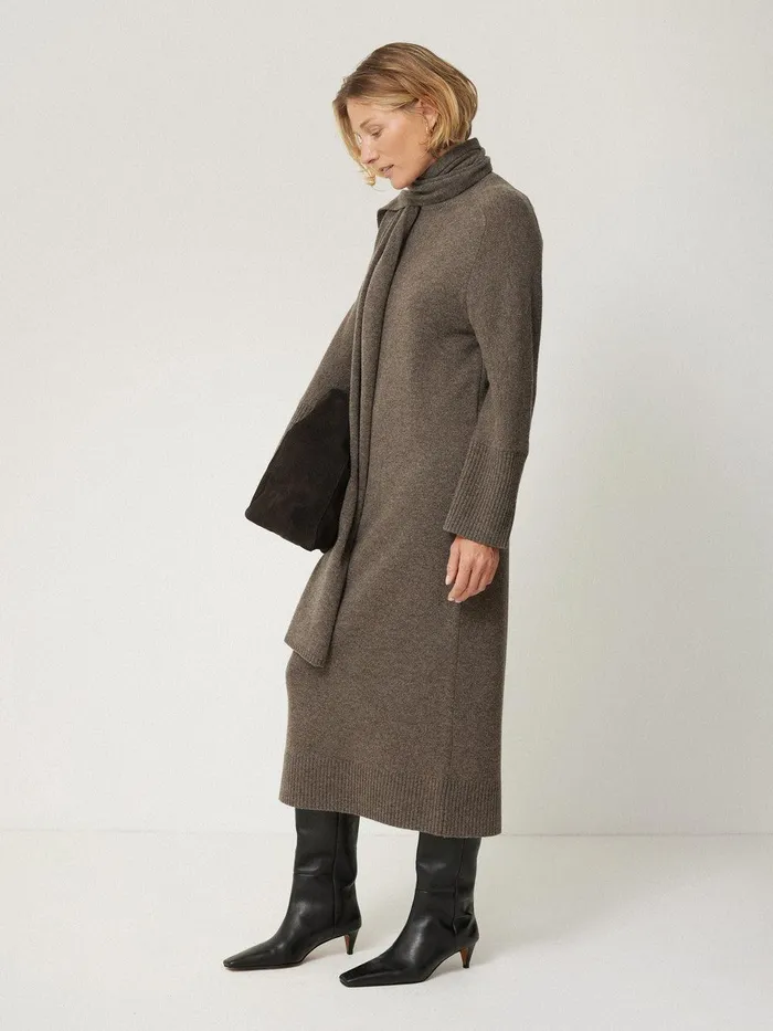Women Soft Wool Scarf Jumper Dress Taupe Jigsaw Knitwear and Cashmere